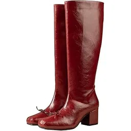 Women Everest Knee-High Boots | Glossy PU Long Boots with Block Heel & Side Zip | Stylish Winter Boots for Work & Casual Wear