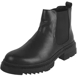 Women Faux Leather Block Heel Chelsea Boots