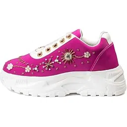 Women Hand Embroidered Wedding Party Bridal Floral High Heel Sneakers | Cushioned Insole | Comfortable Wear Wedge Shoes | for Ladies and Girls | RR1164