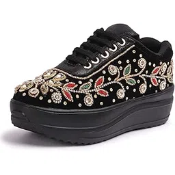 Women Hand Embroidery Wedding Party Bridal Sneakers 4032