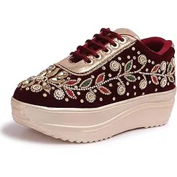 Women Hand Embroidery Wedding Party Bridal Sneakers 4032
