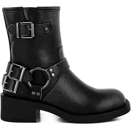 Women Harness Detail Biker Boots