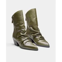 Women Heeled Genuine Leather Boots with Back-Zip Closure 