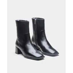 Women Heeled Genuine Leather Boots with Side-Zip Closure 