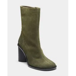 Women Heeled Genuine Leather Boots with Side-Zip Closure 