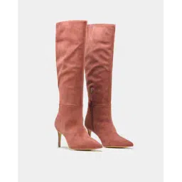 Women Heeled Genuine Leather Boots with Side-Zip Closure 