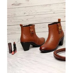 Women High-Top Boots with Buckle Accent