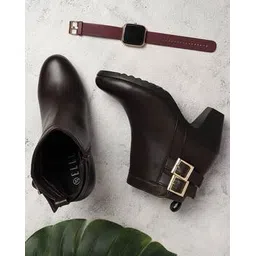 Women High-Top Boots with Buckle Accent