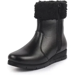 Women High Top Side Zipper Platform Wedge Heel Formal Furr Boot | Winter High Ankle Slip On Boots