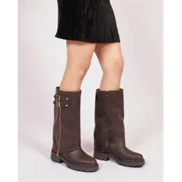 Women Knee-Length Boots with Buckle