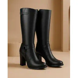 Women Knee-Length Boots with Faux Leather Upper