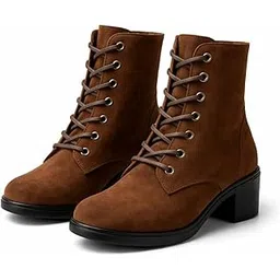 Women Lace-Up Ankle Boots | Stylish Faux Suede Casual Boots with Low Block Heel | Comfortable, Non-Slip Sole Fashion Boots for Winter Wear