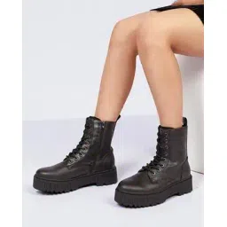 Women Lace-Up Fastening Ankle-Length Boots