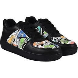 Women Low-Top Sneakers – Graphic Print Casual Shoes for Girls & Women, Lace-Up Streetwear Trainers Gym Shoe