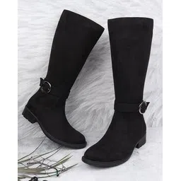Women Mid-Calf Boots with Buckle Accent