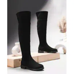 Women Round Toe Knee-Length Boots
