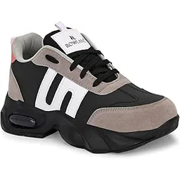 Women Stylish Chunky Sneakers | Black & Grey Lace-Up Sports Shoes with Cushioned Sole | Casual Walking & Running Shoes