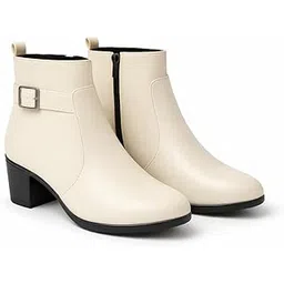 Women Stylish Comfort Ankle Boots with Side Zipper & Buckle | Soft Suede-Finish Mid Heel Booties | Casual & Winter Wear