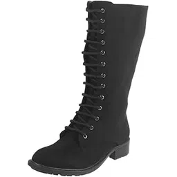 Women Suede Leather Block Heel Knee High Boot