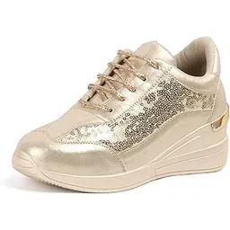 Women Wedding & Party Casual High Heel Sneakers I Cushioned Insole I Glittery & Embellished Bridal Wear I Lightweight and Stylish Shoes for Girls CNV7065