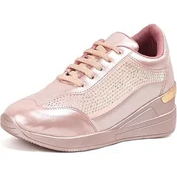 Women Wedding & Party Casual High Heel Sneakers I Cushioned Insole I Glittery & Embellished Bridal Wear I Lightweight and Stylish Shoes for Girls LBCNV7064
