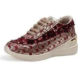 Women Wedding & Party High Heel Sneakers I Cushioned Insole I Glittery & Embellished Bridal Wear I Lightweight and Stylish Shoes for Girls CNV7054