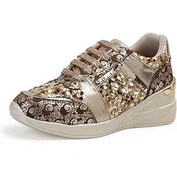 Women Wedding & Party High Heel Sneakers I Cushioned Insole I Glittery & Embellished Bridal Wear I Lightweight and Stylish Shoes for Girls CNV7055