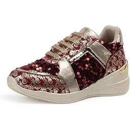 Women Wedding & Party High Heel Sneakers I Cushioned Insole I Glittery & Embellished Bridal Wear I Lightweight and Stylish Shoes for Girls CNV7055