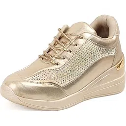 Women Wedding & Party High Heel Sneakers I Cushioned Insole I Glittery & Embellished Bridal Wear I Lightweight and Stylish Shoes for Girls LBCNV7064