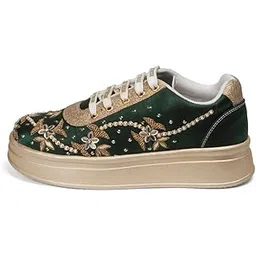 Women Wedding High Heel Sneakers | Cushioned Insole | Glittery & Embellished Bridal Wear | Lightweight and Stylish Shoes for Girls & Ladies | RR1227