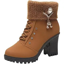Women Winter Boots Cold Weather High Heeled With Zipper Closure Trendy Shoes 37 Brown | Womens Shoes | Boots