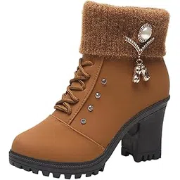 Women Winter Boots Cold Weather High Heeled with Zipper Closure Trendy Shoes 37 Brown|Clothing Shoes & Accessories | Womens Shoes | Boots