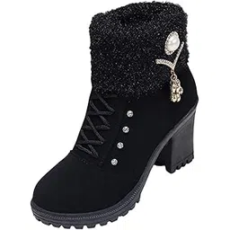 Women Winter Boots Cold Weather High Heeled With Zipper Closure Trendy Shoes 40 Black | Womens Shoes | Boots