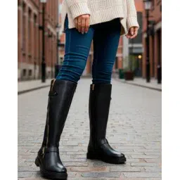 Women Zipper Accent Riding Knee-Length Boots 