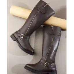 Women Zipper Accent Riding Knee-Length Boots 