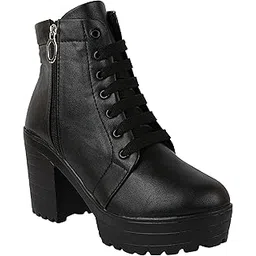 Women Zipper & Lace Up Block Heeled Boots
