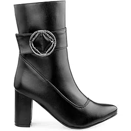 Women's 3.2 Inch High Heel Casual Buckle Formal And Classic High Ankle Zipper Boot.