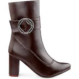 Women's 3.2 Inch High Heel Casual Buckle Formal And Classic High Ankle Zipper Boot.