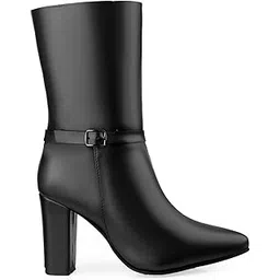 Women's 3.5 Inch Heel Height Increasing Faux Leather Materia Formal Zipper knee-Boot