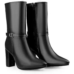 Women's 3.5 Inch Heel Height Increasing Faux Leather Materia Zipper Buckle Formal Boot