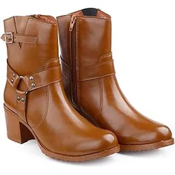 Women's 6.35 Cm Block Heel Height Casual Formal Zipper Boot and High Ankle Dress Boot