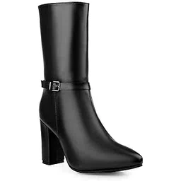 Women's 9 CM Heel Height Increasing Faux Leather Materia Formal Buckle Knee-Boot