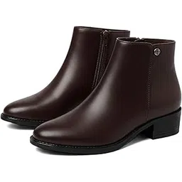 Women's Ankle Boots - Classic Side Zip, Comfortable Platform, Round Toe, Low Chunky Heel Comfort Slip On Fashion (Black/Dark Brown/) Boots