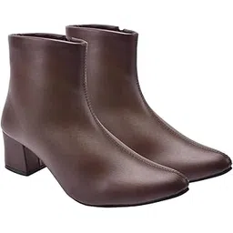 Women's Ankle Boots – Faux Leather Pointed Toe Booties with Side Zip & Mid Block Heel for Work, Party & Everyday