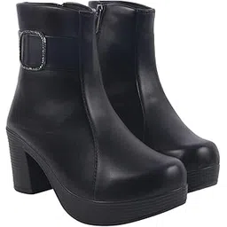 Women’s Ankle Boots with Block Heel and Side Zipper Stylish Suede Finish Booties with Buckle Detail, Comfortable Everyday Footwear