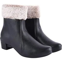 Women?s Ankle Boots with Block Heel || Side Zipper Casual Booties || Comfortable Everyday Fashion Boots Fur