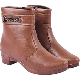 Women’s Ankle Boots with Low Block Heel – Side-Zip Leather Short Booties for Everyday Footwear