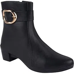 Women’s Ankle Boots with Low Block Heel Side-Zip Leather Short Booties for Everyday Footwear