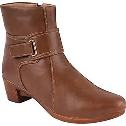 Women’s Ankle Boots with Low Block Heel|| Side-Zip Leather Short Booties for Everyday Footwear