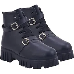 Women's Ankle Boots with Low Heel & Gold Buckle – Stylish Slip-Resistant Short Boots for Casual & Party Footwear